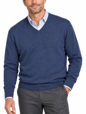 PIERRE CARDIN Extra Fine Italian Merino Wool V-Neck Sweater Blue XL Pullover